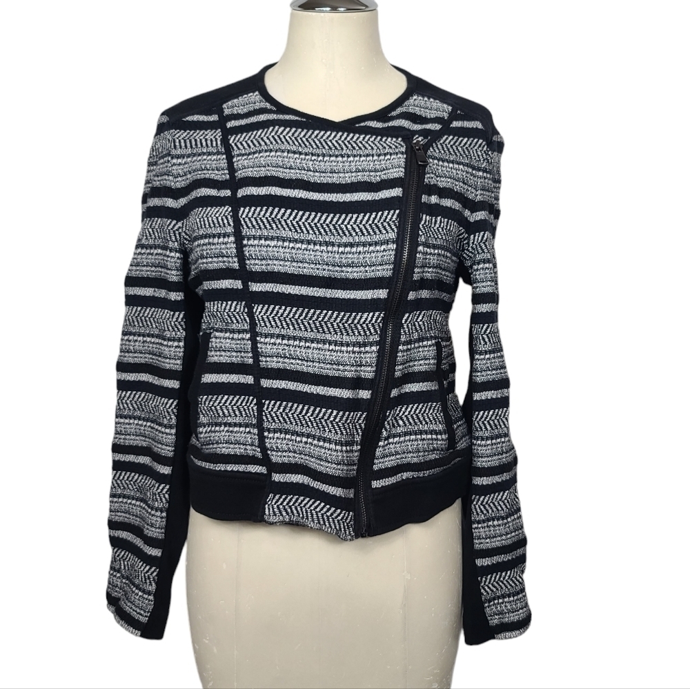 Lou & Grey Asymmetrical Full Zip Striped Gray & Black Jacket M
